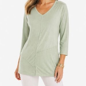 Chico’s Size 2 Aqua Green Asymmetrical Layered Knit Top 3/4 Sleeve